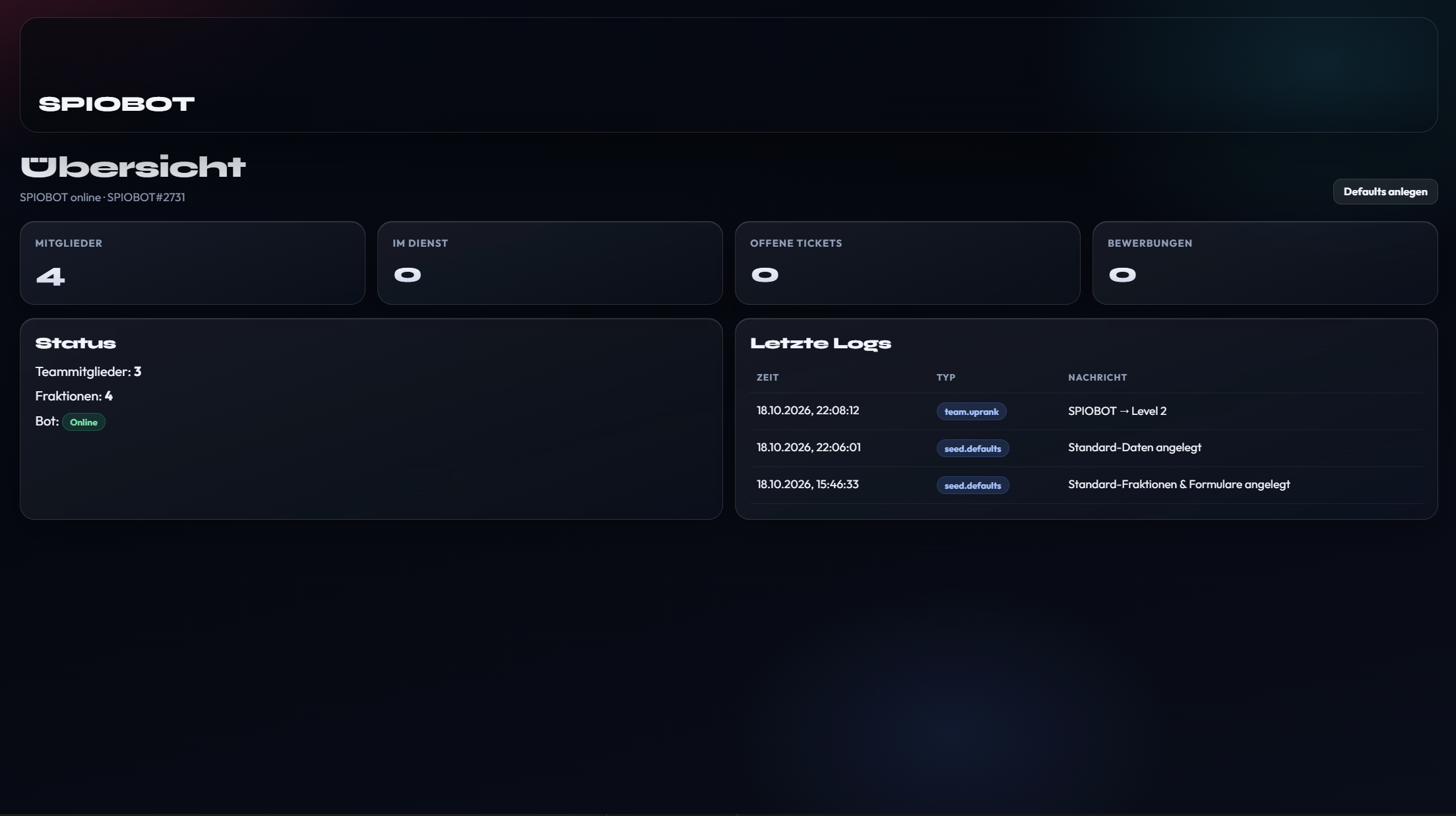 SPIOBOT Dashboard Demo